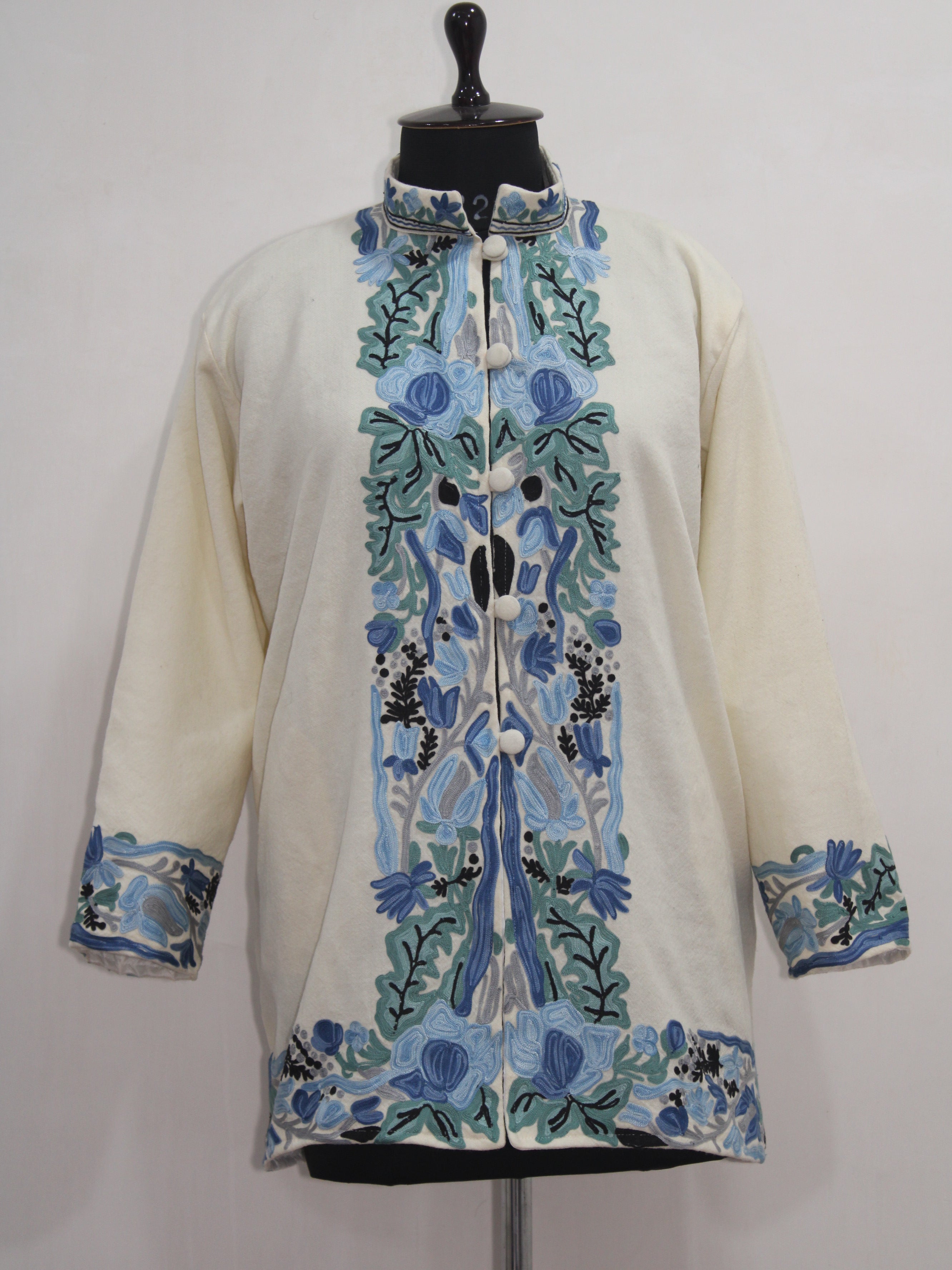 Kashmiri Aari Embroidered Floral Woolen Jacket For Women