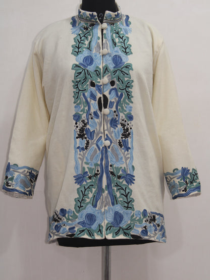 Kashmiri Aari Embroidered Floral Woolen Jacket For Women