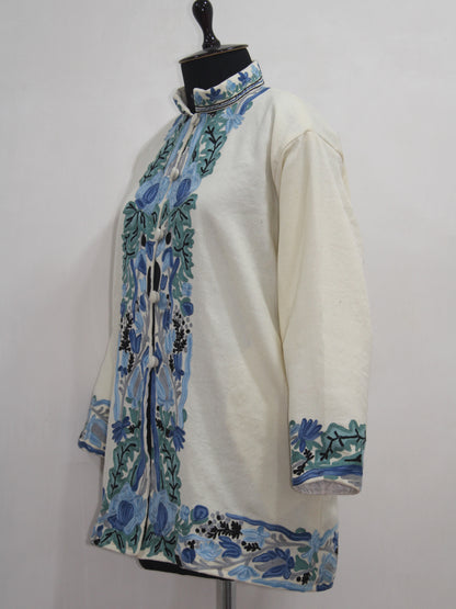 Kashmiri Aari Embroidered Floral Woolen Jacket For Women