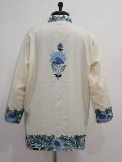 Kashmiri Aari Embroidered Floral Woolen Jacket For Women