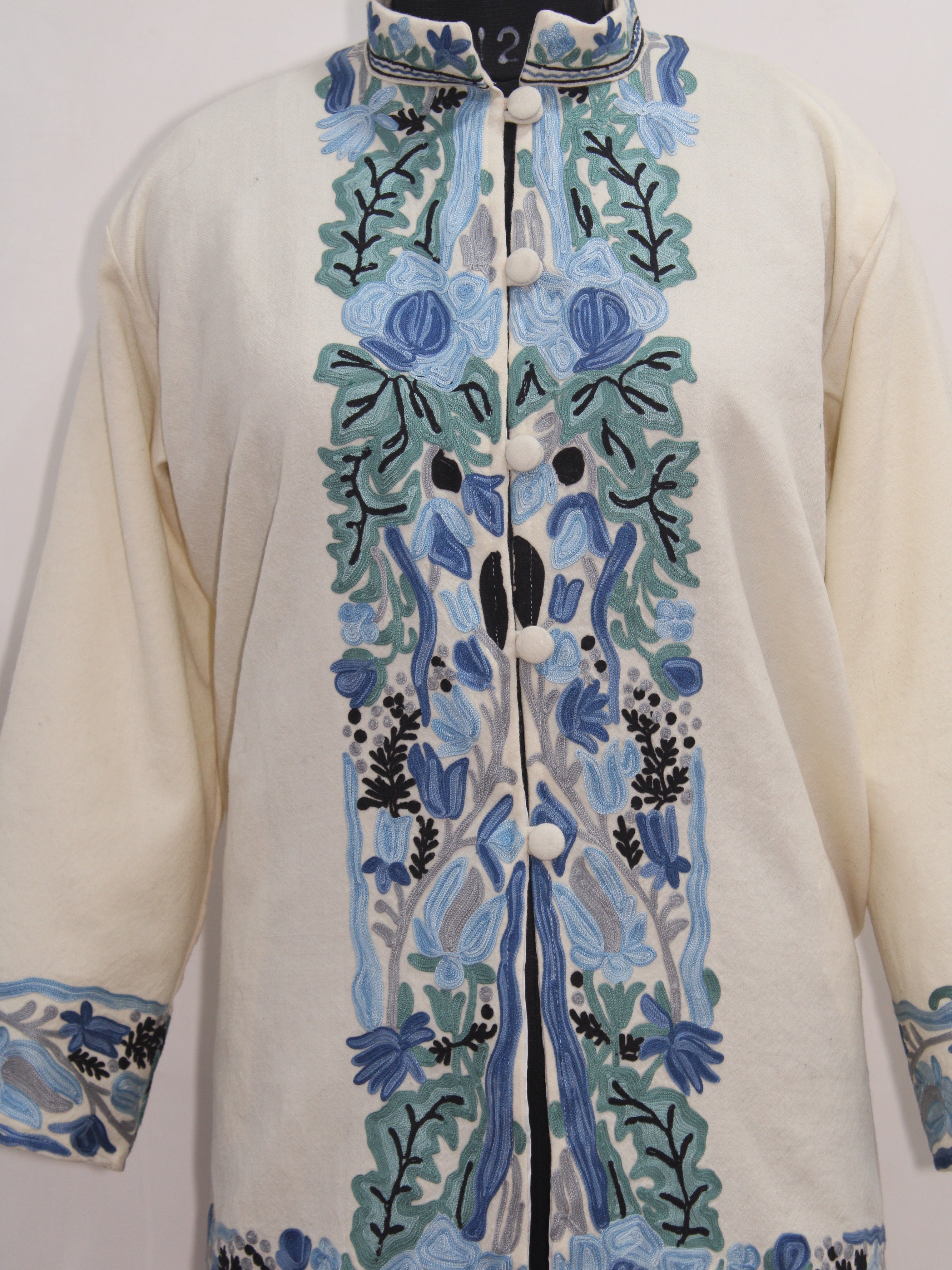 Kashmiri Aari Embroidered Floral Woolen Jacket For Women