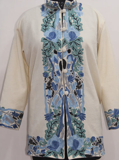 Kashmiri Aari Embroidered Floral Woolen Jacket For Women