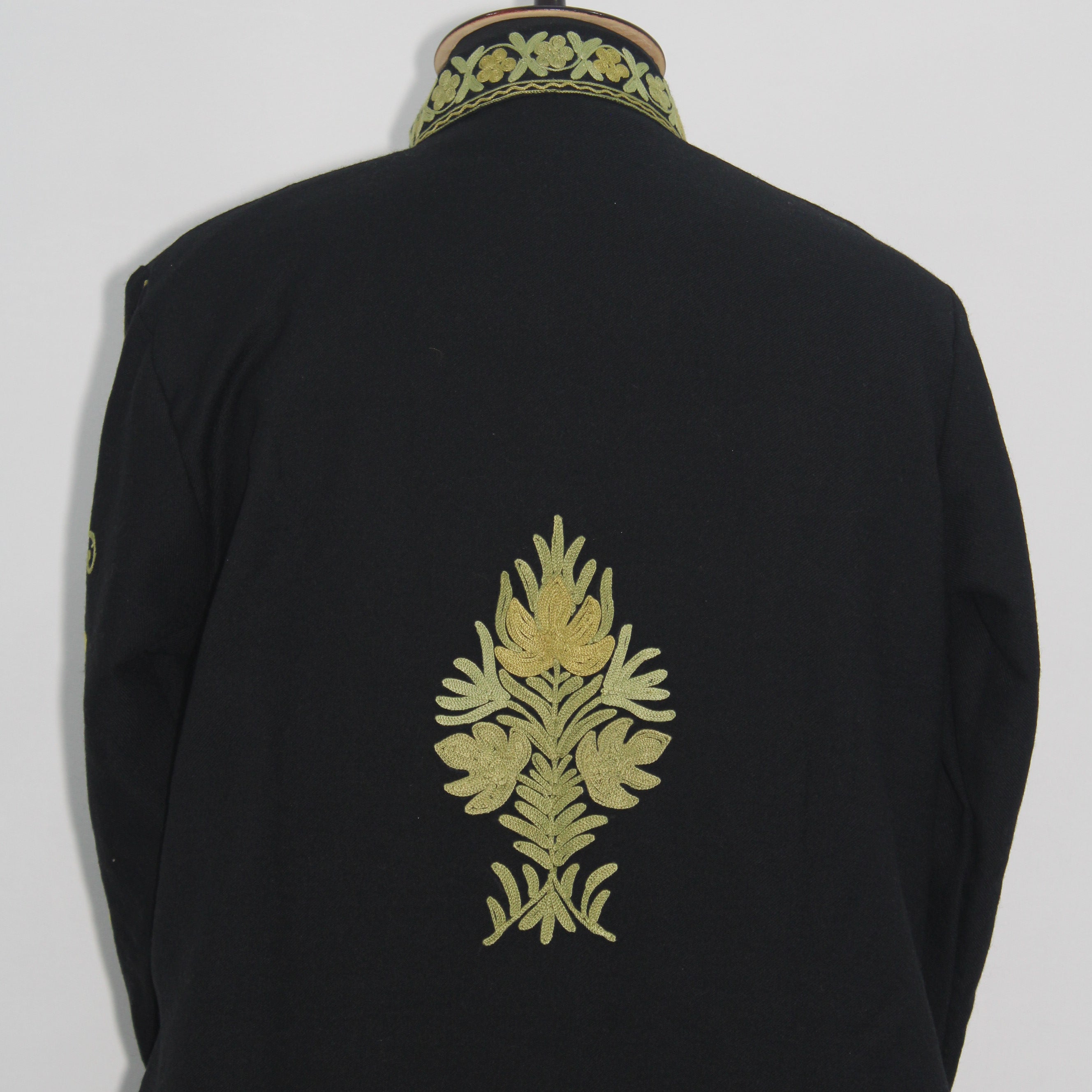 Handmade Aari Embroidered Wool Kashmiri Jacket, Long Floral Coat For Women