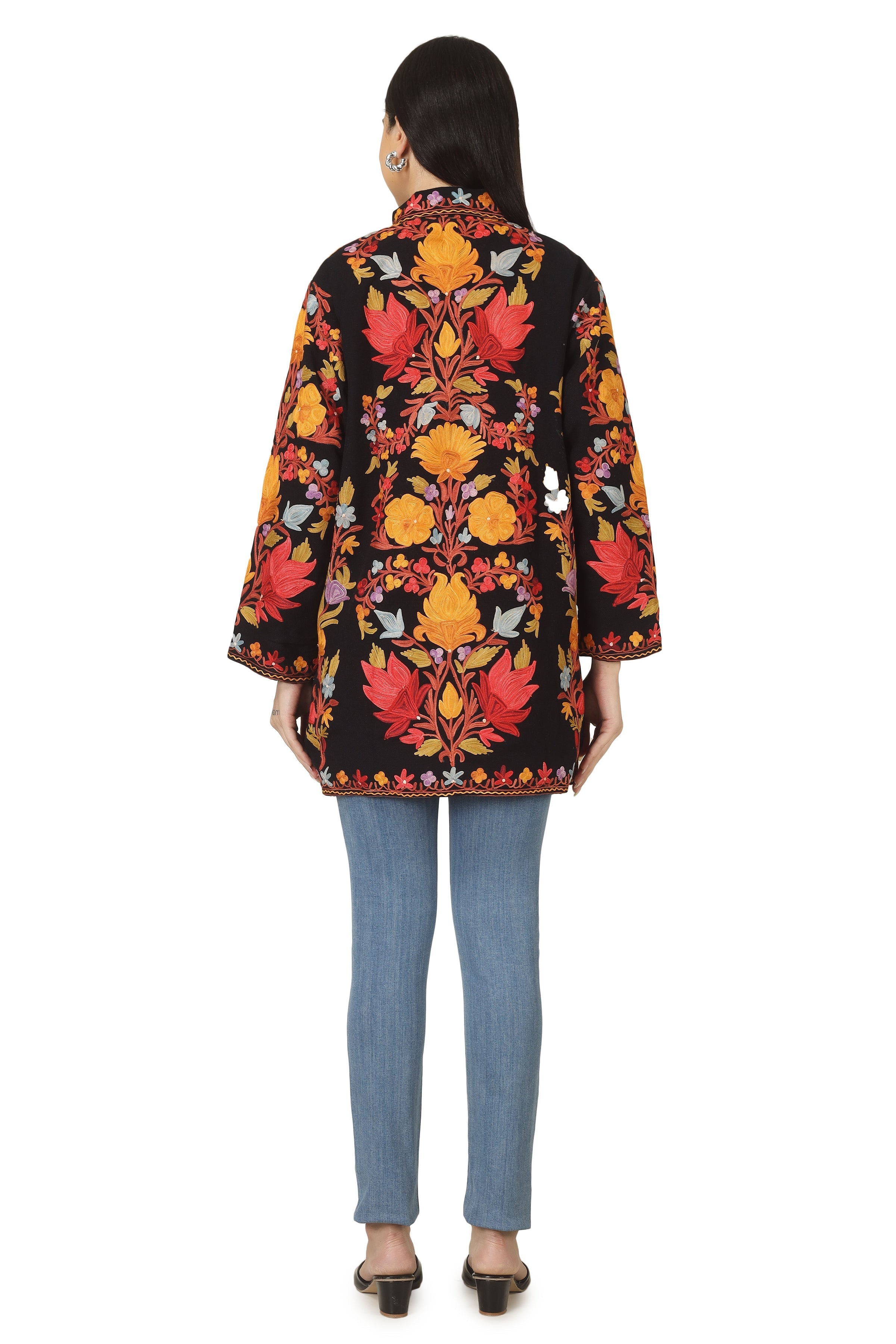 Kashmiri Aari Embroidered Floral Woolen Jacket - BATIN