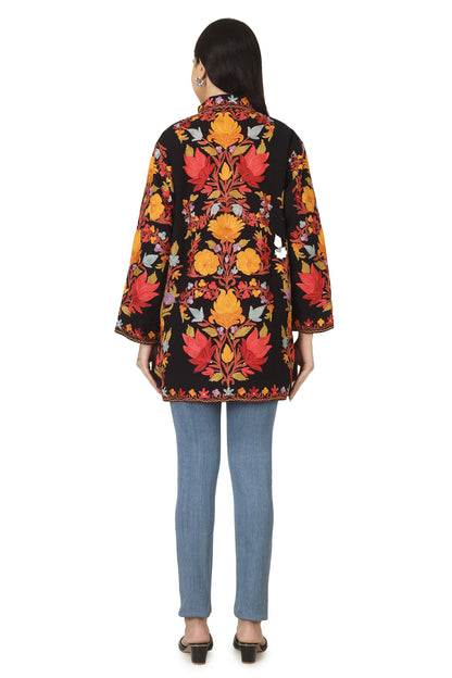 Kashmiri Aari Embroidered Floral Woolen Jacket - BATIN