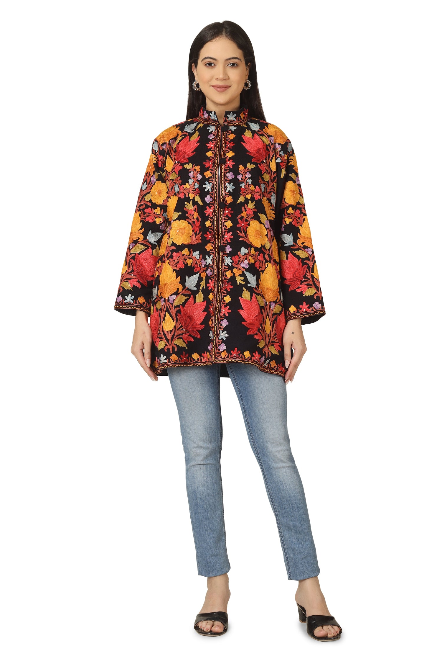 Kashmiri Aari Embroidered Floral Woolen Jacket - BATIN