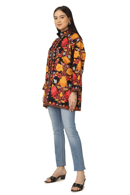 Kashmiri Aari Embroidered Floral Woolen Jacket - BATIN