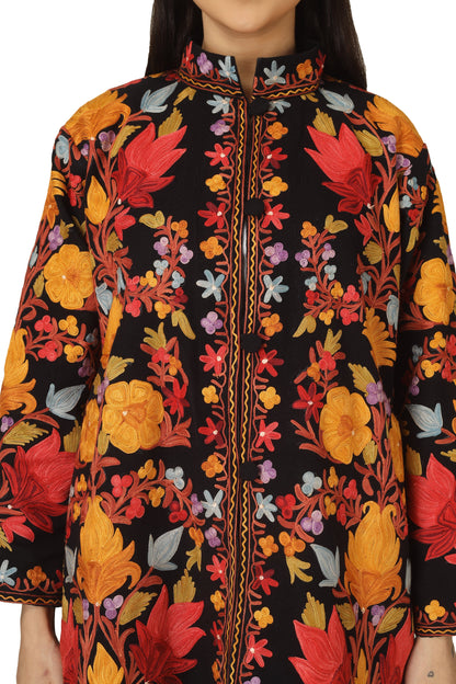 Kashmiri Aari Embroidered Floral Woolen Jacket - BATIN