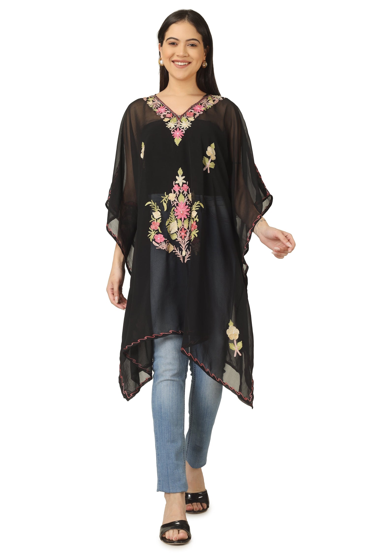 Kashmiri Aari Embroidered Short Georgette Kaftan BATIN