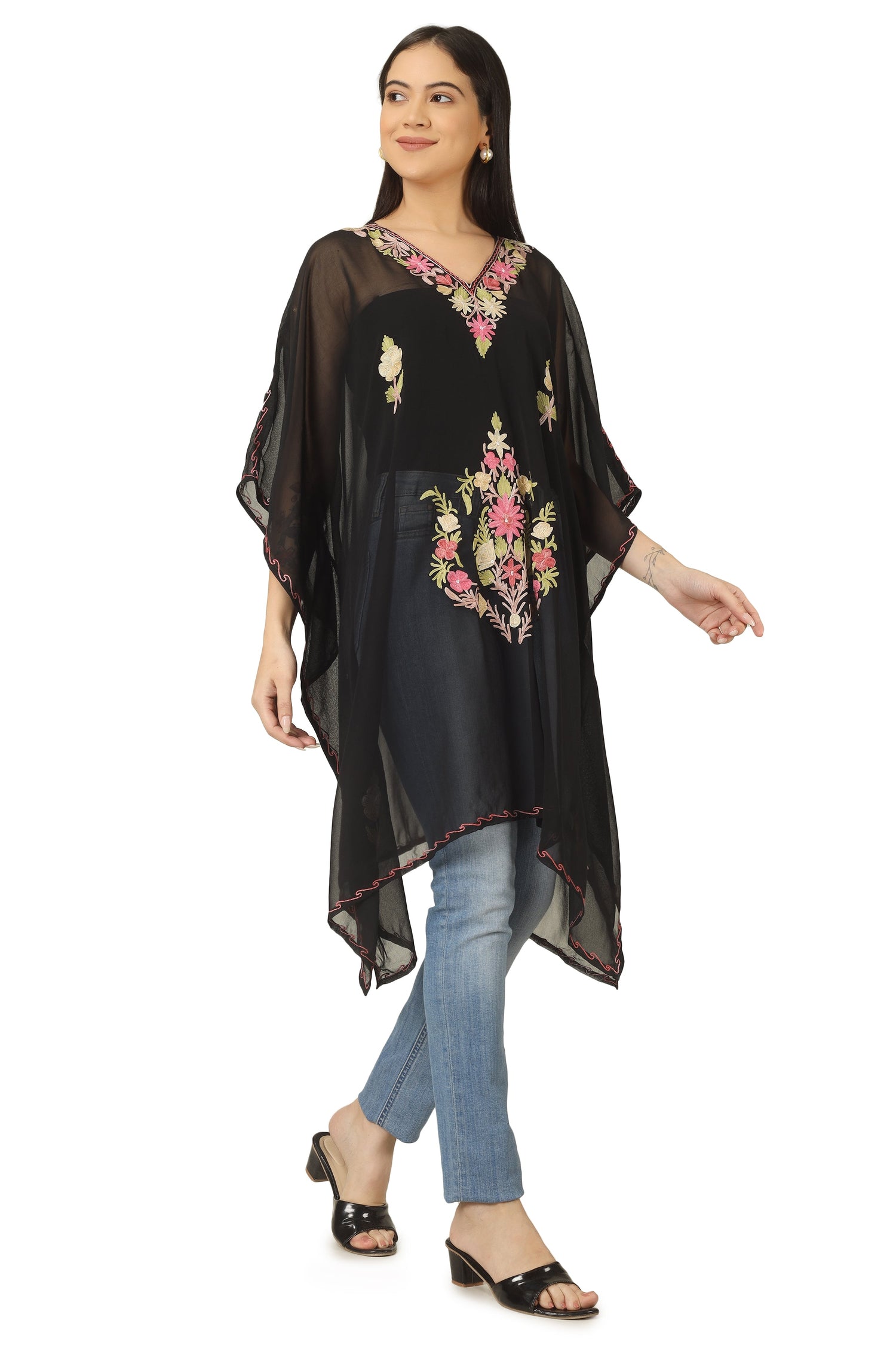 Kashmiri Aari Embroidered Short Georgette Kaftan BATIN