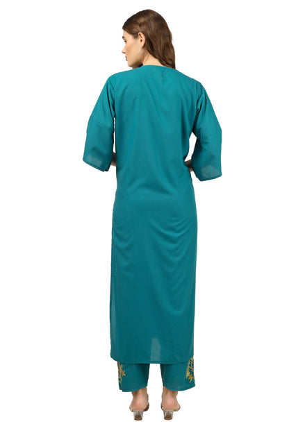 Kashmiri Aari Embroidered Cotton Kurti Pant Set BATIN