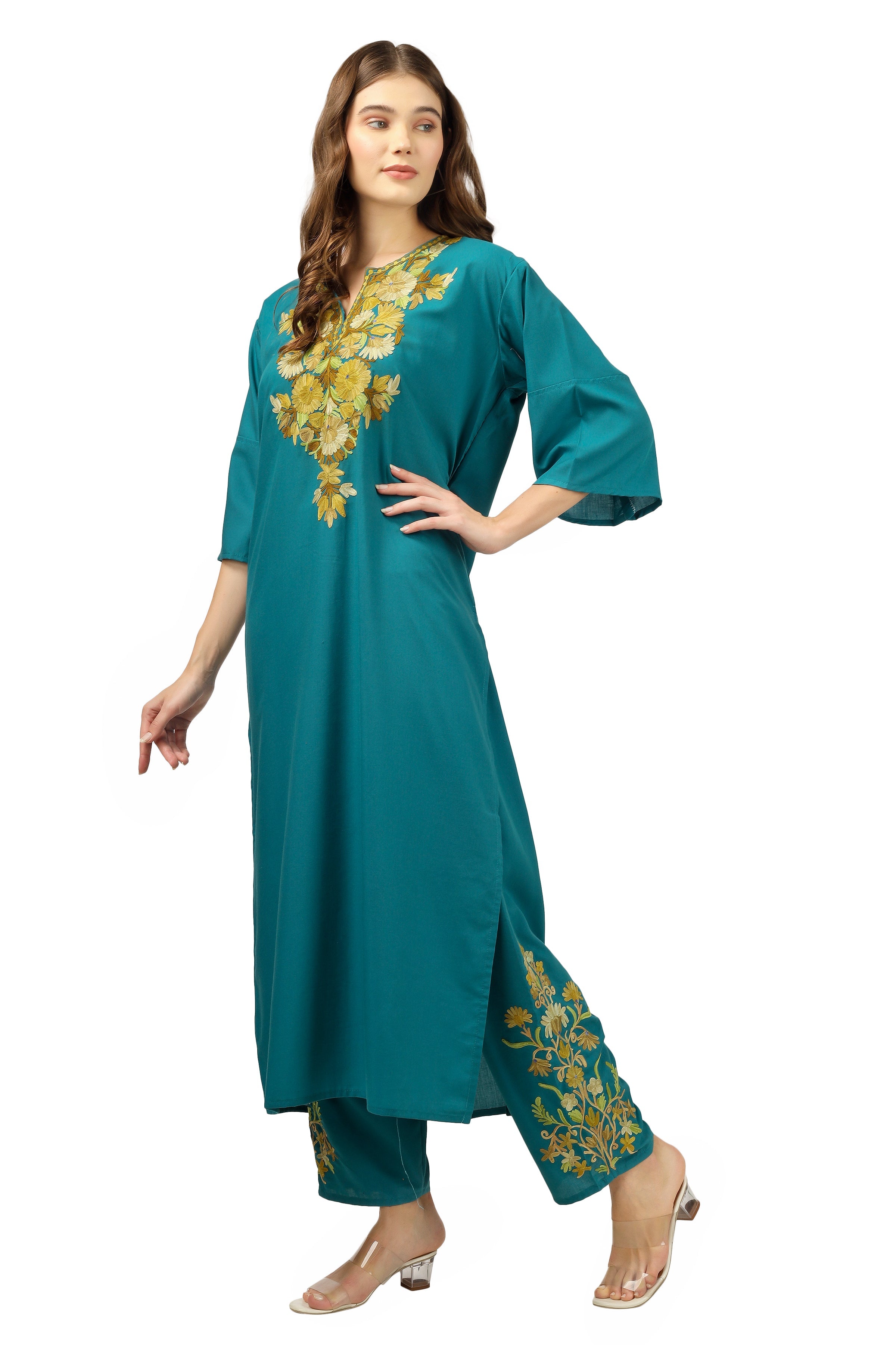 Kashmiri Aari Embroidered Cotton Kurti Pant Set BATIN