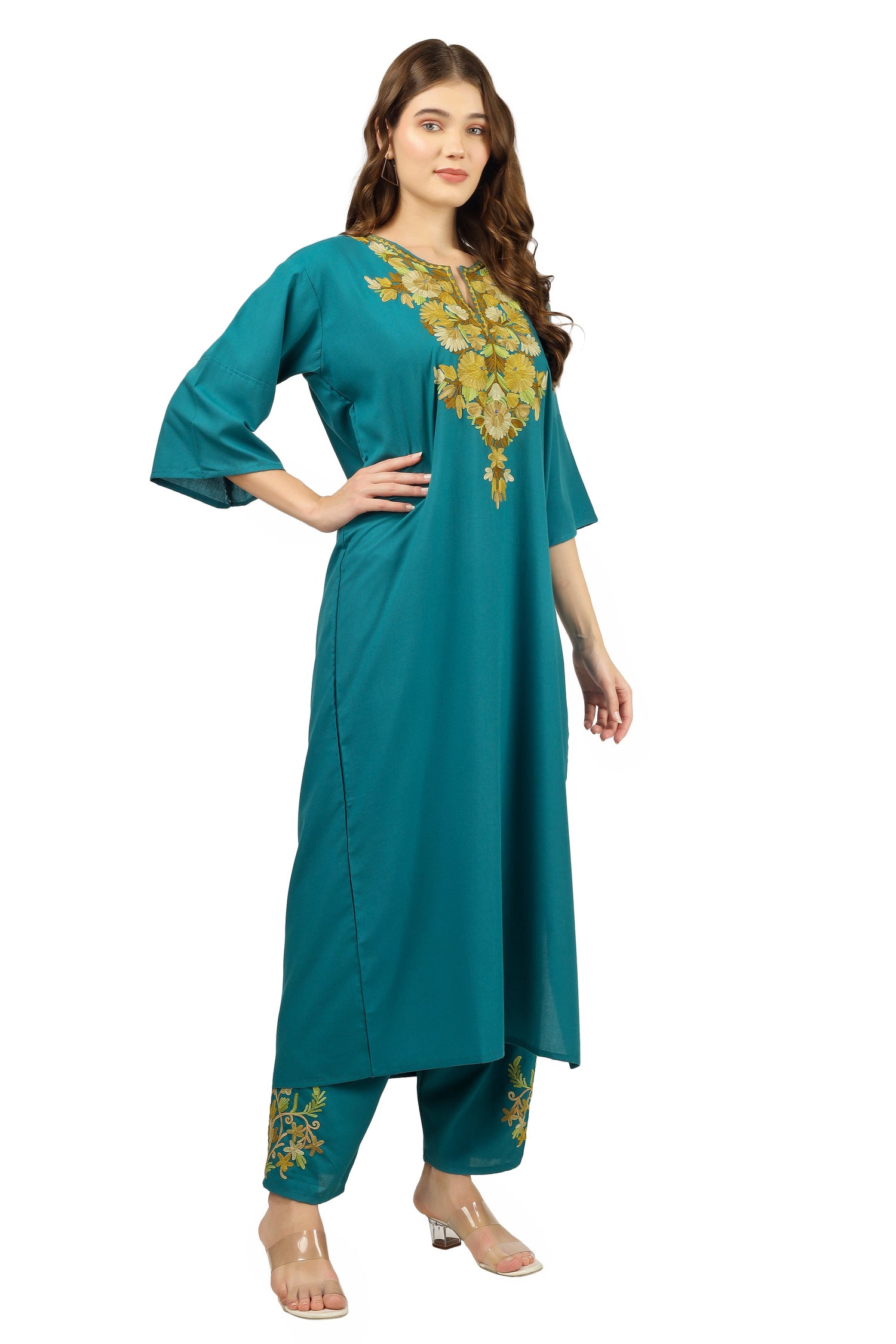 Kashmiri Aari Embroidered Cotton Kurti Pant Set BATIN
