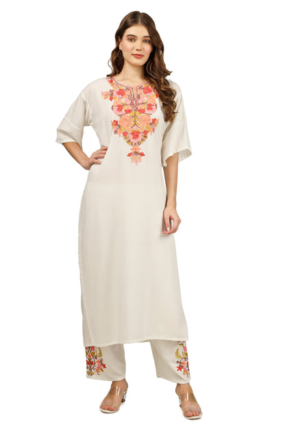 Kashmiri Aari Embroidered Cotton Kurti Pant Set BATIN