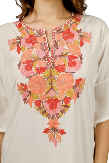 Kashmiri Aari Embroidered Cotton Kurti Pant Set BATIN