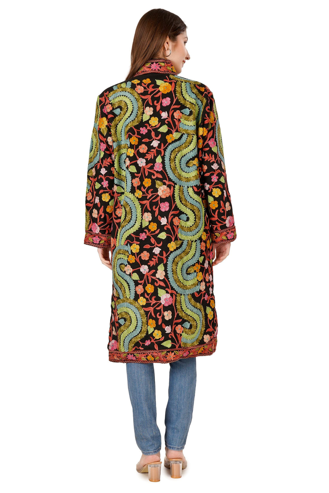 Kashmiri Jacket, Embroidered Silk Jacket, Long Length Coat, Bohemian Jacket, Embroidered Jacket, Long Embroidered Coat, Wool Winter Jacket