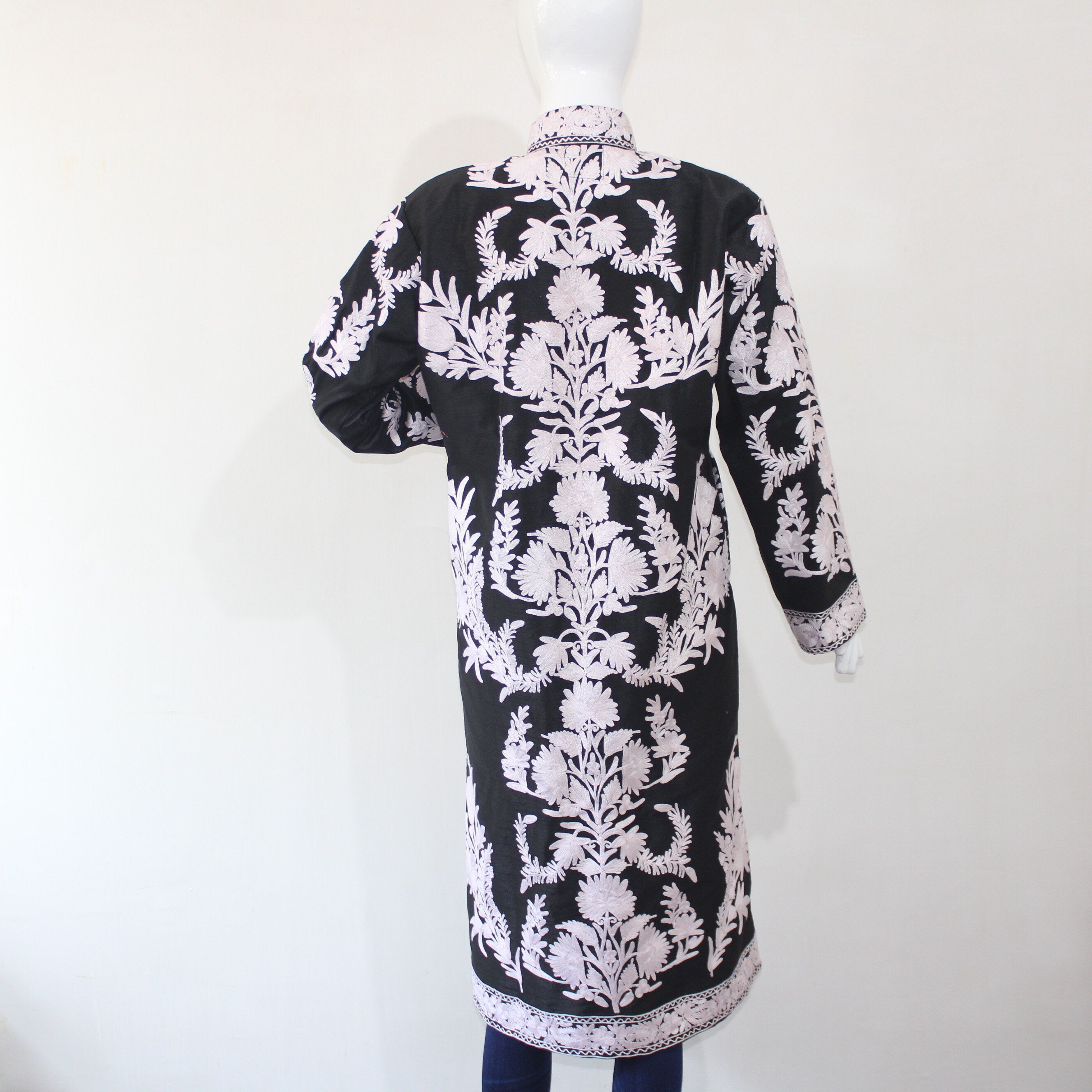 Kashmiri Jacket, embroidered silk jacket, long length coat, Bohemian Jacket, embroidered jacket, long embroidered coat, silk summer jacket