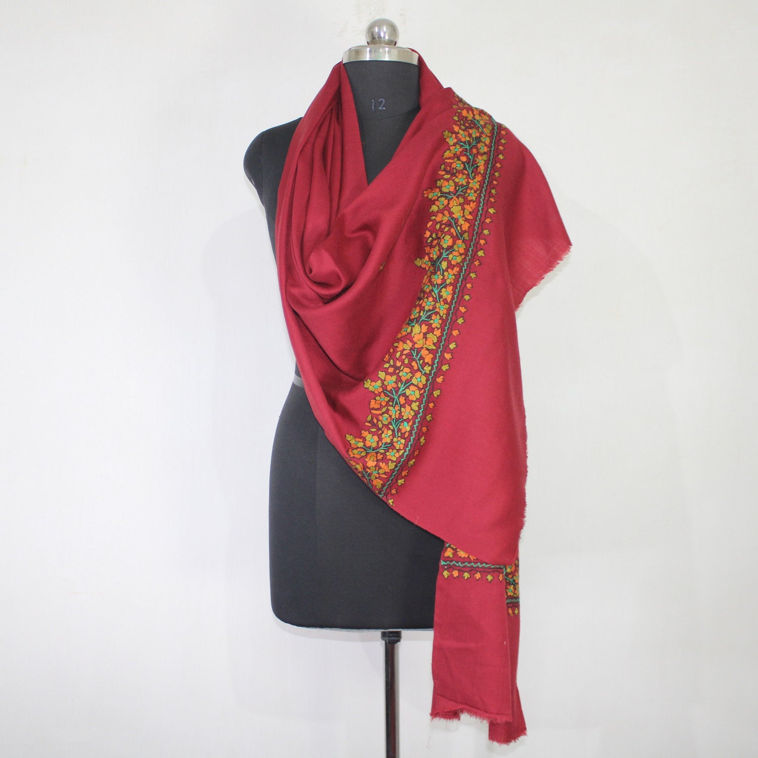 Kashmiri paper mache Embroidery Scarf, woolen Scarf, Kashmiri Handmade Stole/Wrap, handwork stole, maroon Stole, 70cm * 200cm,