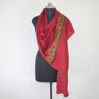 Kashmiri paper mache Embroidery Scarf, woolen Scarf, Kashmiri Handmade Stole/Wrap, handwork stole, maroon Stole, 70cm * 200cm,