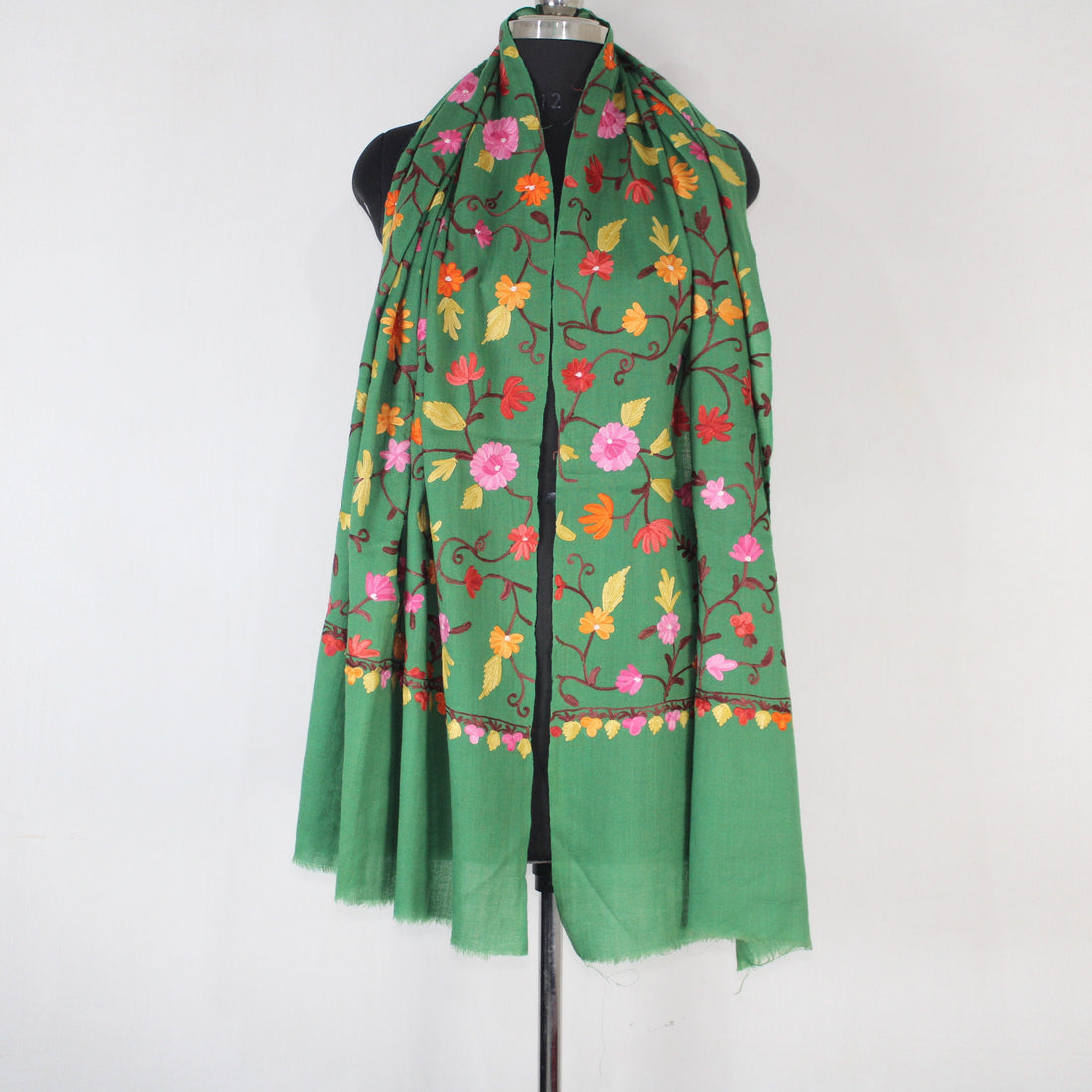 Kashmiri Woollen Scarf with Aari Embroidery For Women, Floral Kashmiri Scarf, Indian Wrap, Shawl for women, Cashmere Wrap, Gift Shawl