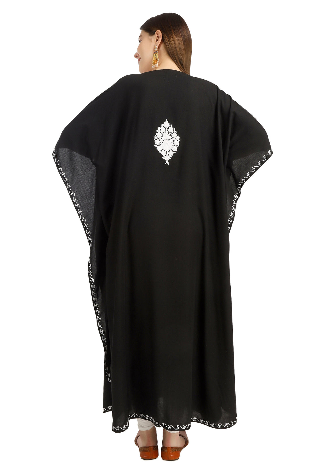 Kashmiri Aari Embroidered Cotton Kaftan for Women, Handmade Kaftan Dress for Girls, Cotton Maxi Dress for Summers