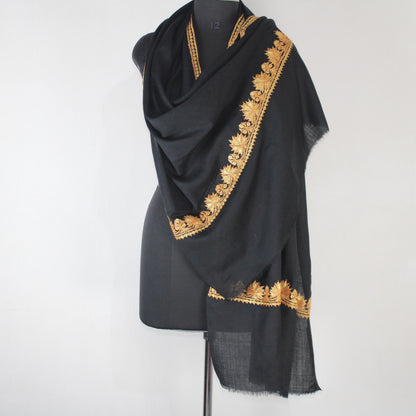 Kashmiri Tilla Embroidery Scarf, Merino Wool Wrap, Winter Scarf, Kashmiri Handmade Shawl/Wrap, Tilla Stole,