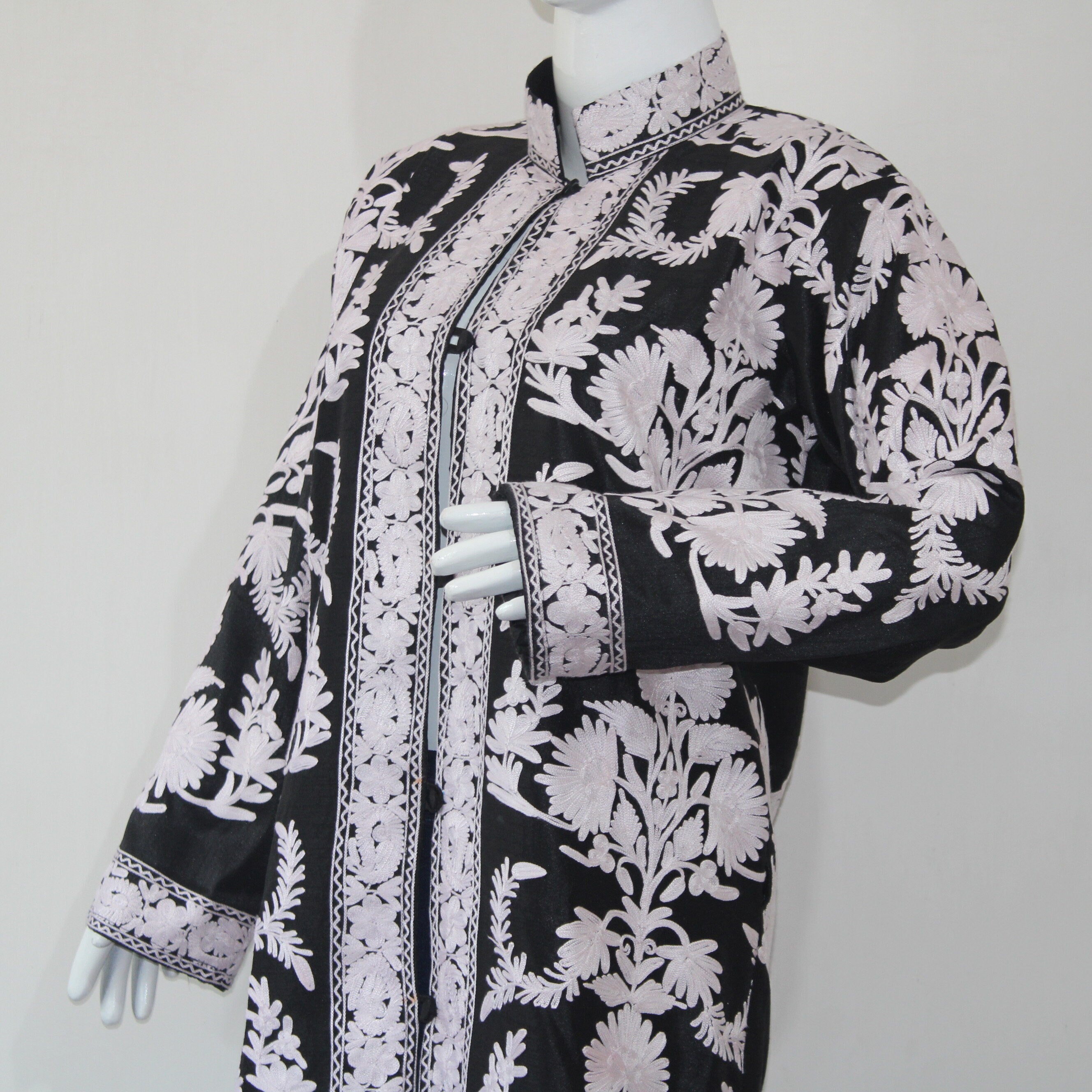 Kashmiri Jacket, embroidered silk jacket, long length coat, Bohemian Jacket, embroidered jacket, long embroidered coat, silk summer jacket