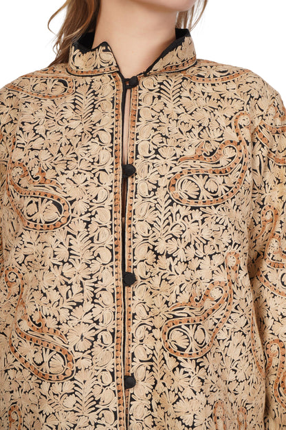 Kashmiri Bohemian Jacket, Short Embroidered Silk Coat, Ethnic Winter Outerwear, Handcrafted Fashion, Wool Jacket For Women