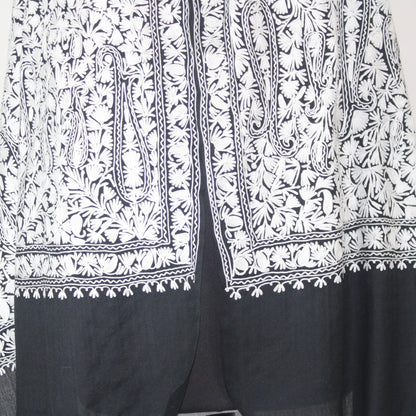 Kashmiri Stole, Fine Merino Wool Aari Embroidered Kashmiri Stole, Handmade Stole, Woolen Scarf, Embroidered Wraps, Black Scarf,