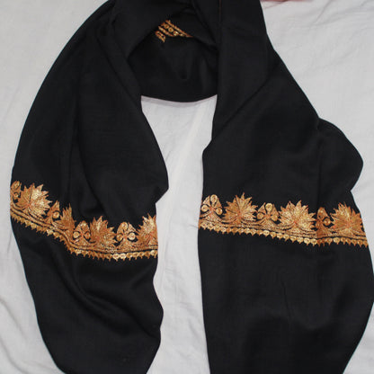 Kashmiri Tilla Embroidery Scarf, Merino Wool Wrap, Winter Scarf, Kashmiri Handmade Shawl/Wrap, Tilla Stole,