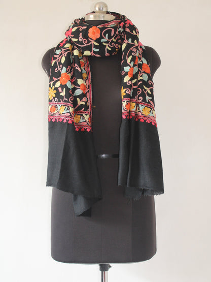 Kashmiri Woollen Stole with Aari Embroidery For Women, Floral Kashmiri Scarf, Indian Wrap, Shawl for women, Gift Shawl, cashmere wraps