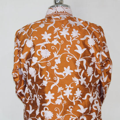 Bohemian Silk Jacket: Kashmiri Embroidered Coat for Summer