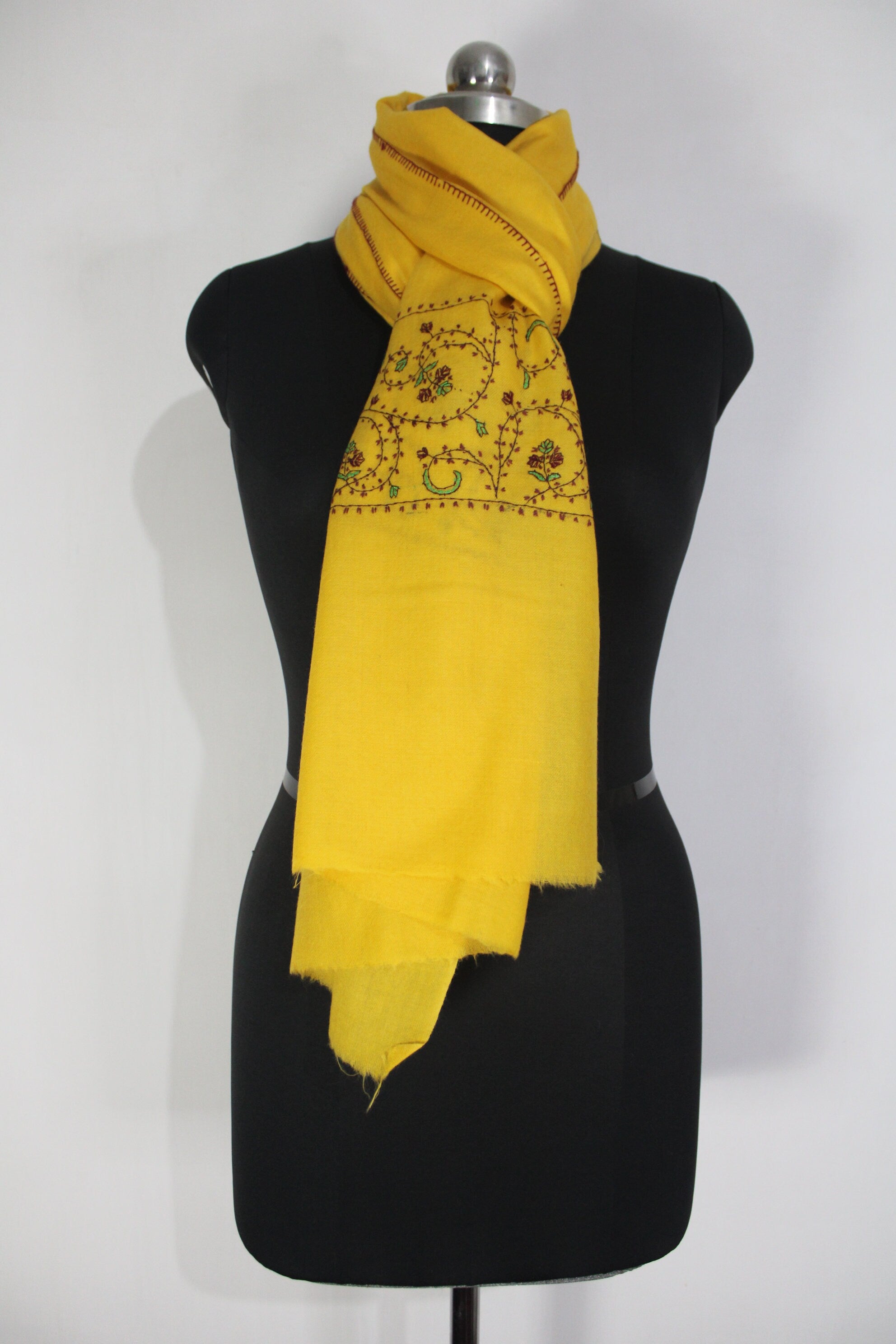 Kashmiri Sozni Embroidery Scarf, Pure Cashmere Wrap, Pashmina Scarf, Kashmiri Handmade Shawl/Wrap, Cashmere Scarf, Mustard Color,