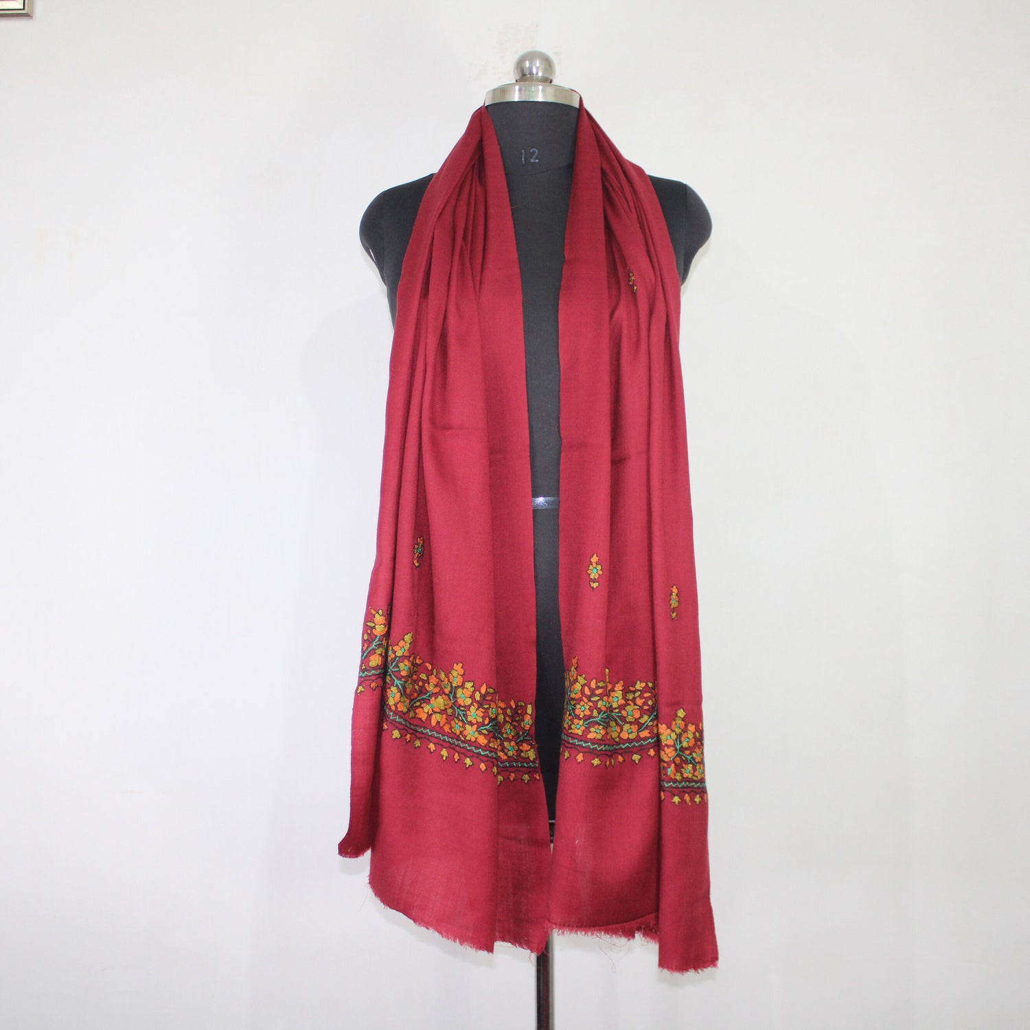 Kashmiri paper mache Embroidery Scarf, woolen Scarf, Kashmiri Handmade Stole/Wrap, handwork stole, maroon Stole, 70cm * 200cm,