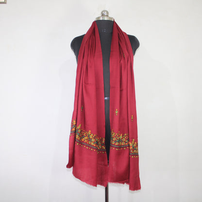 Kashmiri paper mache Embroidery Scarf, woolen Scarf, Kashmiri Handmade Stole/Wrap, handwork stole, maroon Stole, 70cm * 200cm,