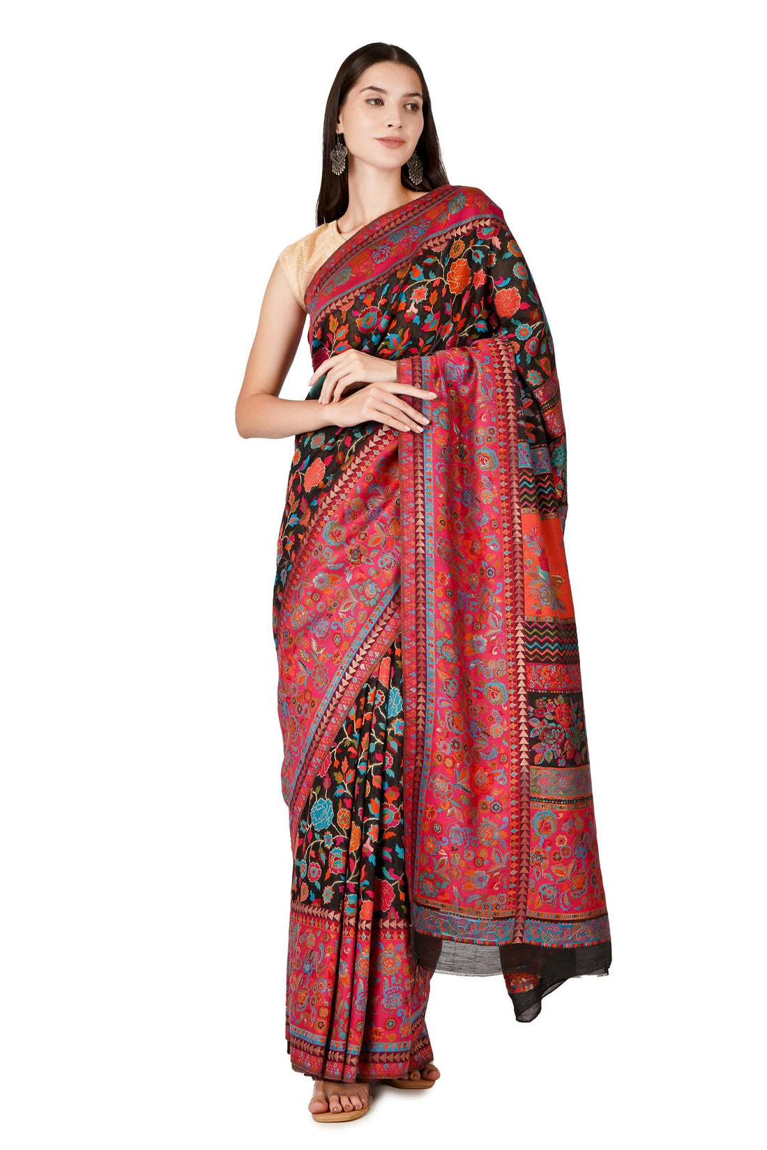 Jamawar Kashmiri Kani Silk Saree With Blouse, Black Sari, Indian Saree For Women, Pure Silk Woven Saree for Weddings, Partywear Saree