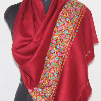 Kashmiri paper mache Embroidery Scarf, woolen Scarf, Kashmiri Handmade Stole/Wrap, handwork stole, maroon Stole, 70cm * 200cm,