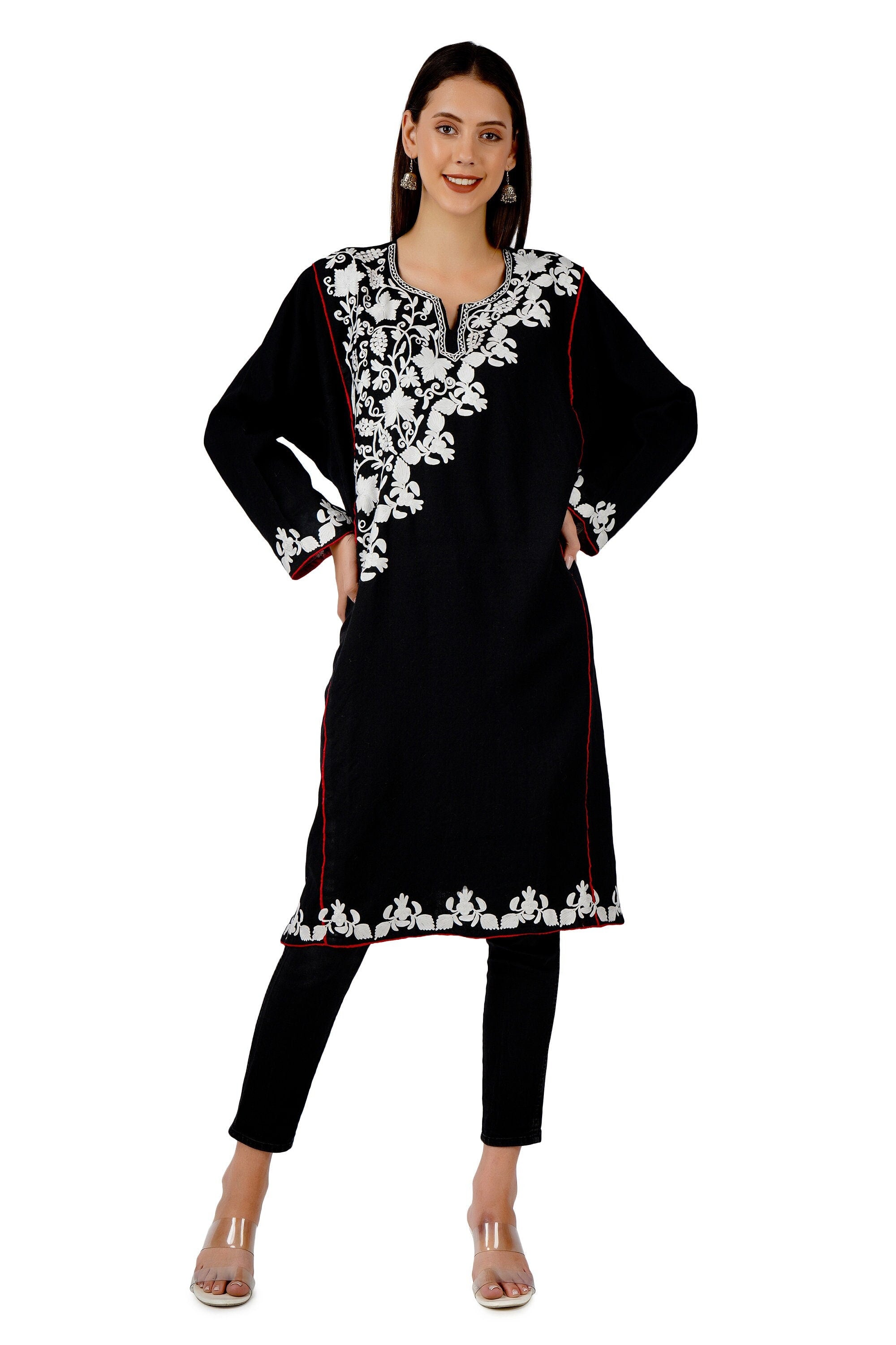 Kashmiri Pheran, Aari Embroidered Pheran, Women Tunics, Indian Kurtis, Ethnic Wear, Indo Western Wear, Traditional Pheran
