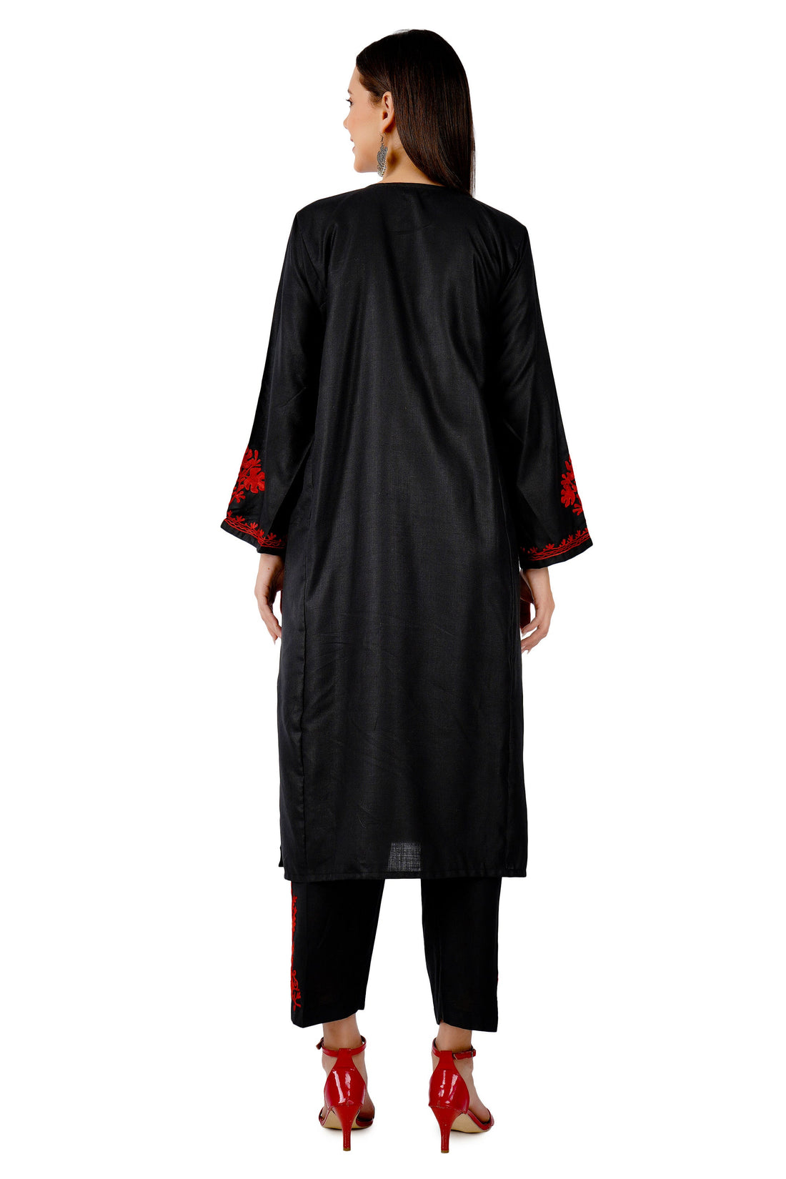 Kashmiri Aari Embroidered Kurti with Bottom Pant, Cotton Kurti with Pant Set, Kashmiri Aari Embroidered Kurti Pant Co-ord Set