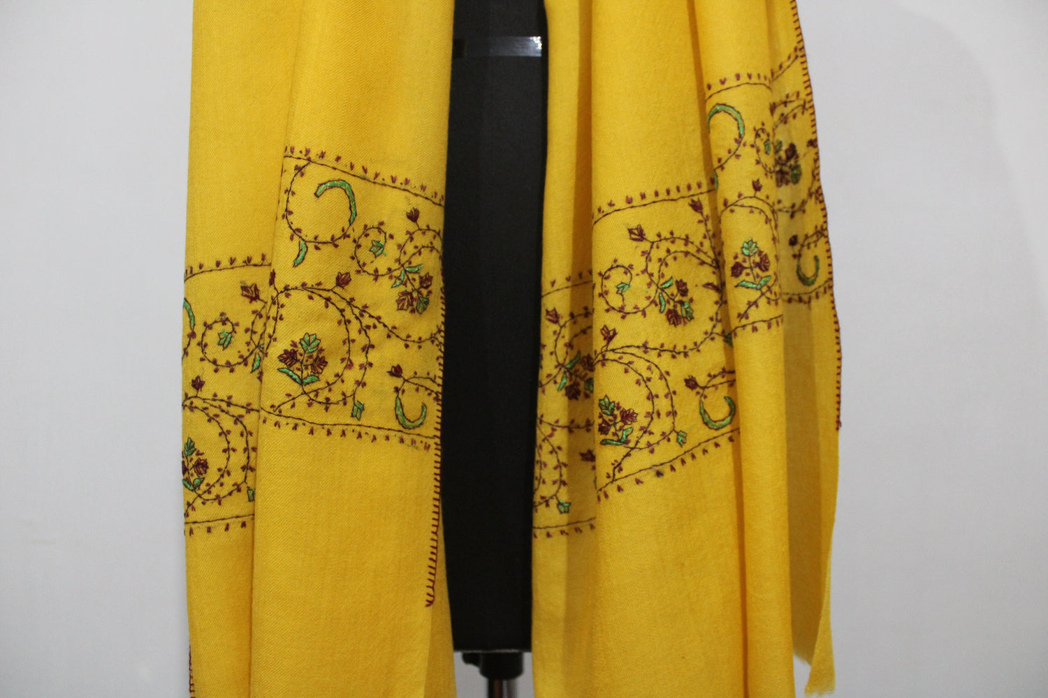 Kashmiri Sozni Embroidery Scarf, Pure Cashmere Wrap, Pashmina Scarf, Kashmiri Handmade Shawl/Wrap, Cashmere Scarf, Mustard Color,