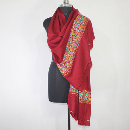 Kashmiri paper mache Embroidery Scarf, woolen Scarf, Kashmiri Handmade Stole/Wrap, handwork stole, maroon Stole, 70cm * 200cm,