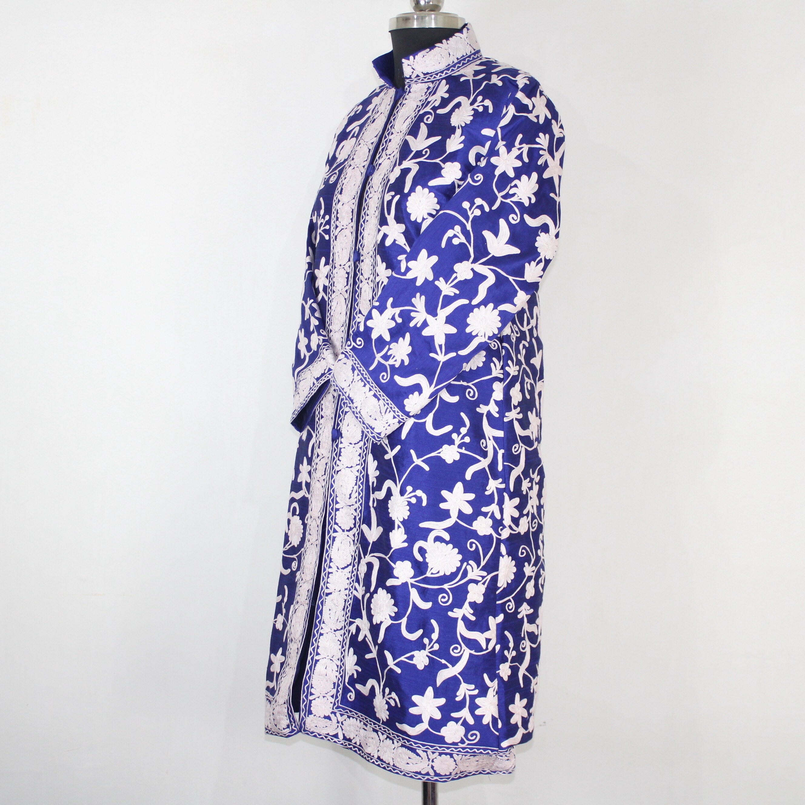Kashmiri Jacket, embroidered silk jacket, long length coat, Bohemian Jacket, embroidered jacket, long embroidered coat, silk summer jacket