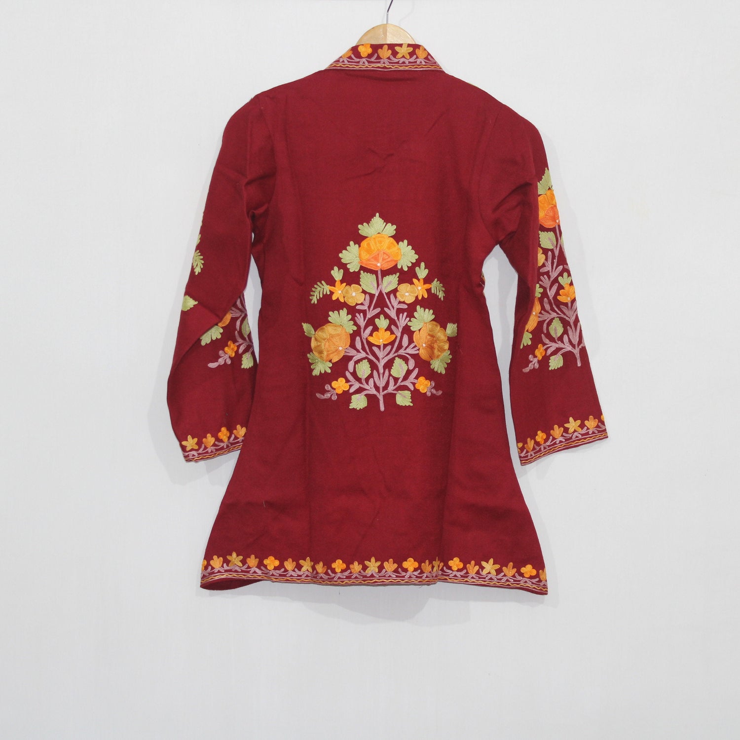 Kashmiri Wool Jacket, Chainstitch Embroidery, Multicolour Embroidered Short Coat, Winter Jacket For women