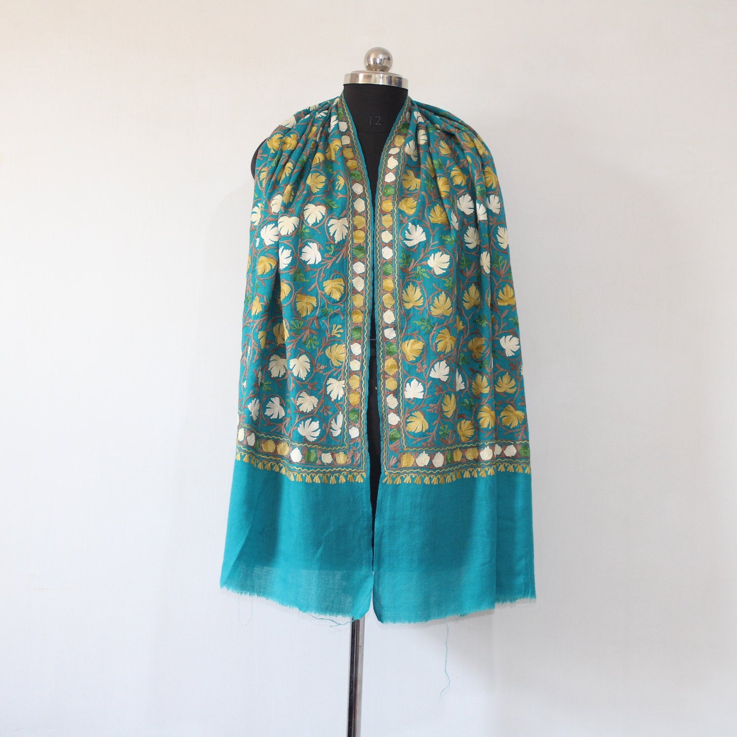 Kashmiri Stole, Fine Merino Wool Aari Embroidered Handmade Stole, Woolen Scarf, Embroidered Shawl And Wraps,