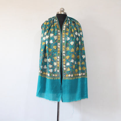 Kashmiri Stole, Fine Merino Wool Aari Embroidered Handmade Stole, Woolen Scarf, Embroidered Shawl And Wraps,