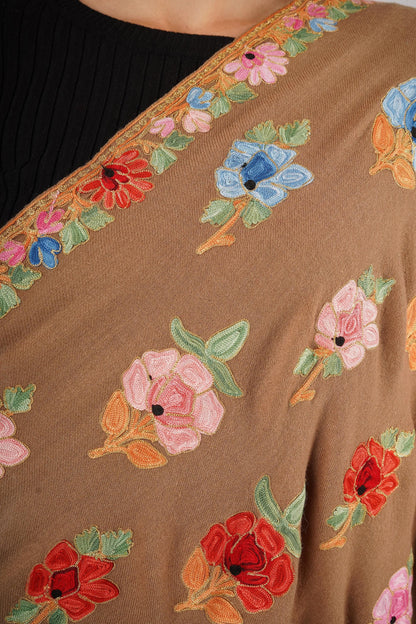 Kashmiri Embroidered Shawl, Shawl For Women,  Kashmiri Aari Thread Embroidery Fused With Tilla/Zari Embroidery, Pure Merino Wool Shawl,
