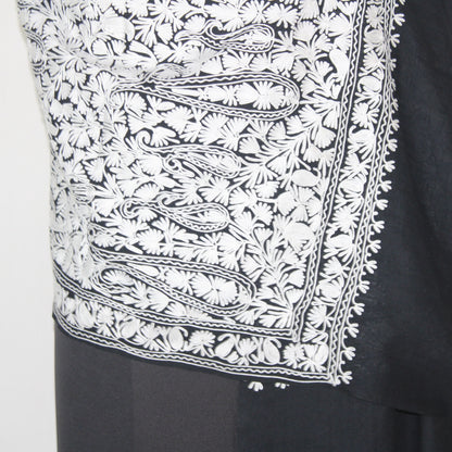 Kashmiri Stole, Fine Merino Wool Aari Embroidered Kashmiri Stole, Handmade Stole, Woolen Scarf, Embroidered Wraps, Black Scarf,