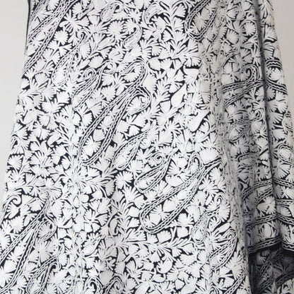 Kashmiri Stole, Fine Merino Wool Aari Embroidered Kashmiri Stole, Handmade Stole, Woolen Scarf, Embroidered Wraps, Black Scarf,