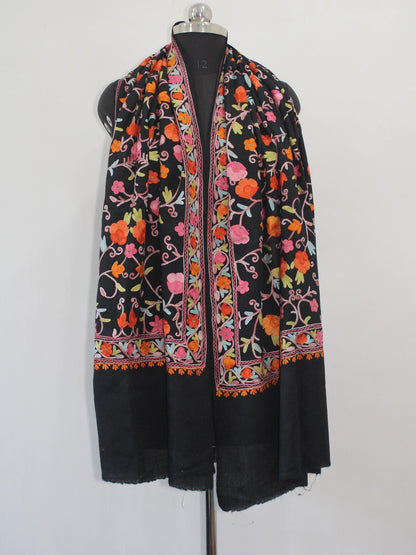 Kashmiri Woollen Stole with Aari Embroidery For Women, Floral Kashmiri Scarf, Indian Wrap, Shawl for women,Gift Shawl, cashmere winter shawl