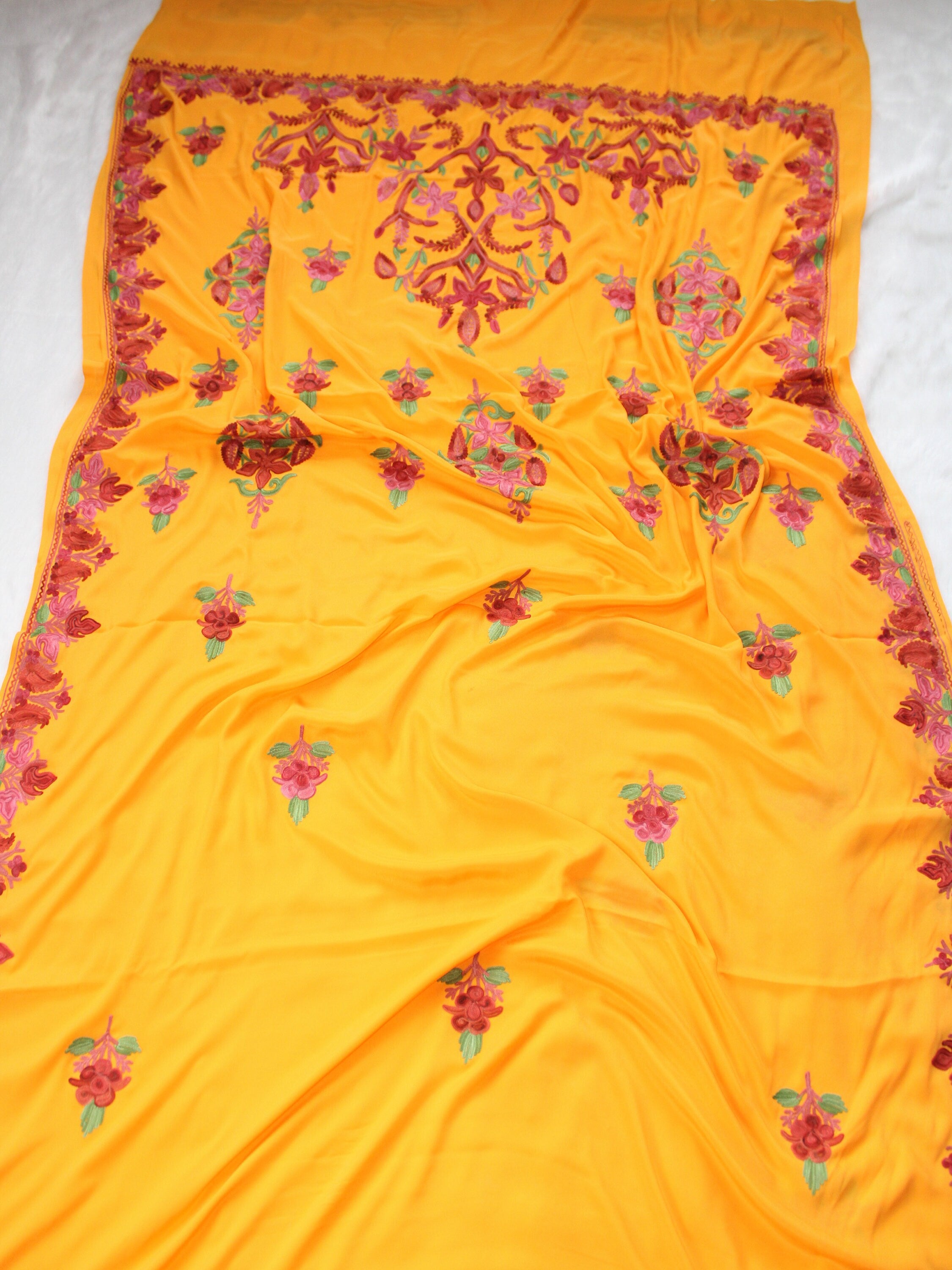 Traditional Kashmiri Saree with Stunning Embroidery - Crepe Sari with Aariwork Blouse